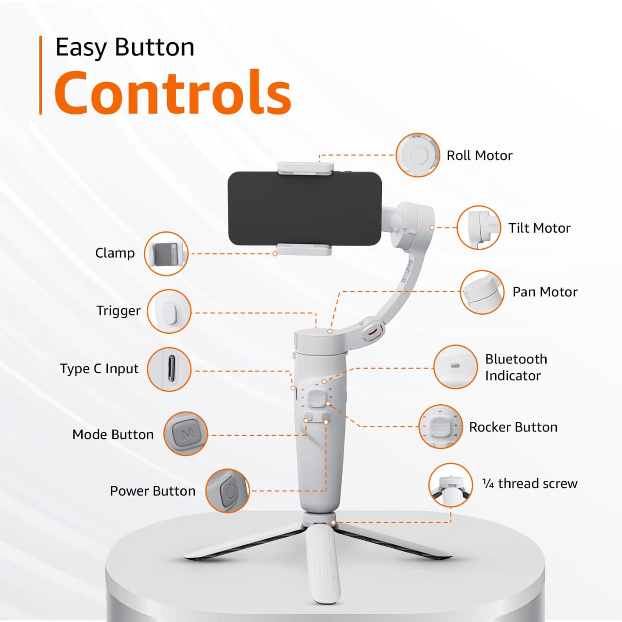 M1 3-Axis Merak One Handheld Smartphone Gimbal Stabilizer (Foldable, One-Key Orientation Switch, Built-in Tripod)