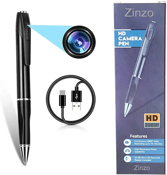 Zinzo 3-in-1 Premium HD 1080P Spy Camera Pen (32GB Included) 🖊️🎥